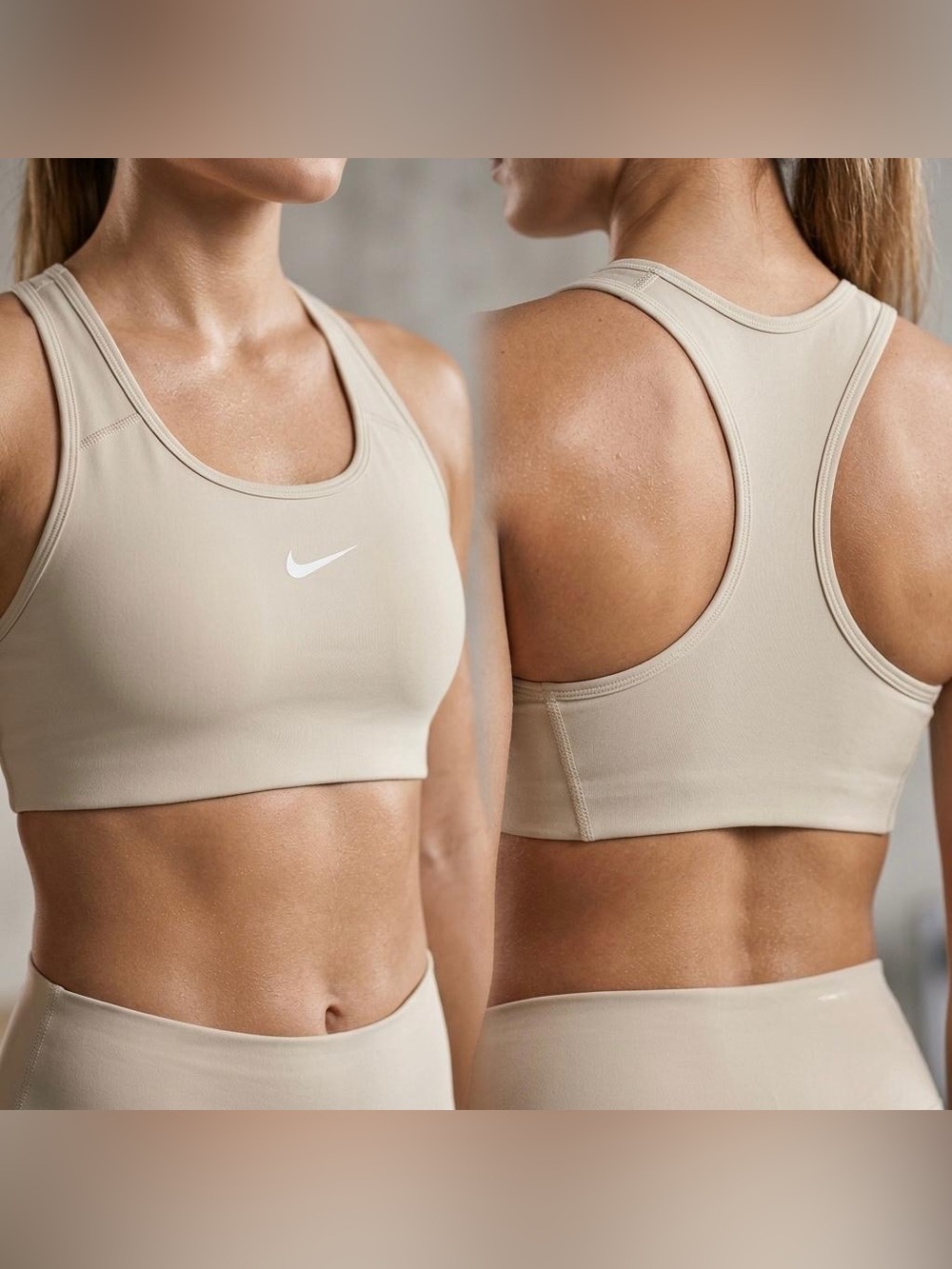 Nike Dri-FIT Swoosh Sports Bra Bone Cream XS Racerback Medium Support